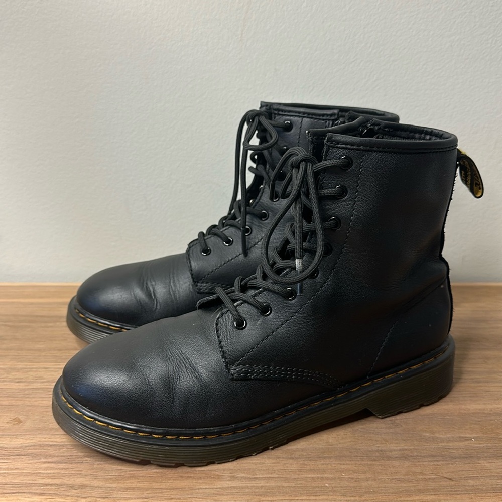 Dr Martens 1460Y AirWair Black Leather Boots Kids Bouncing Zip W7/M6 EU 38